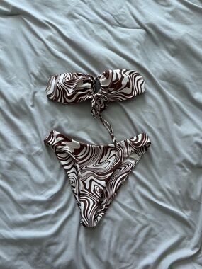 Swirl Print Bikini Set in Brown & White